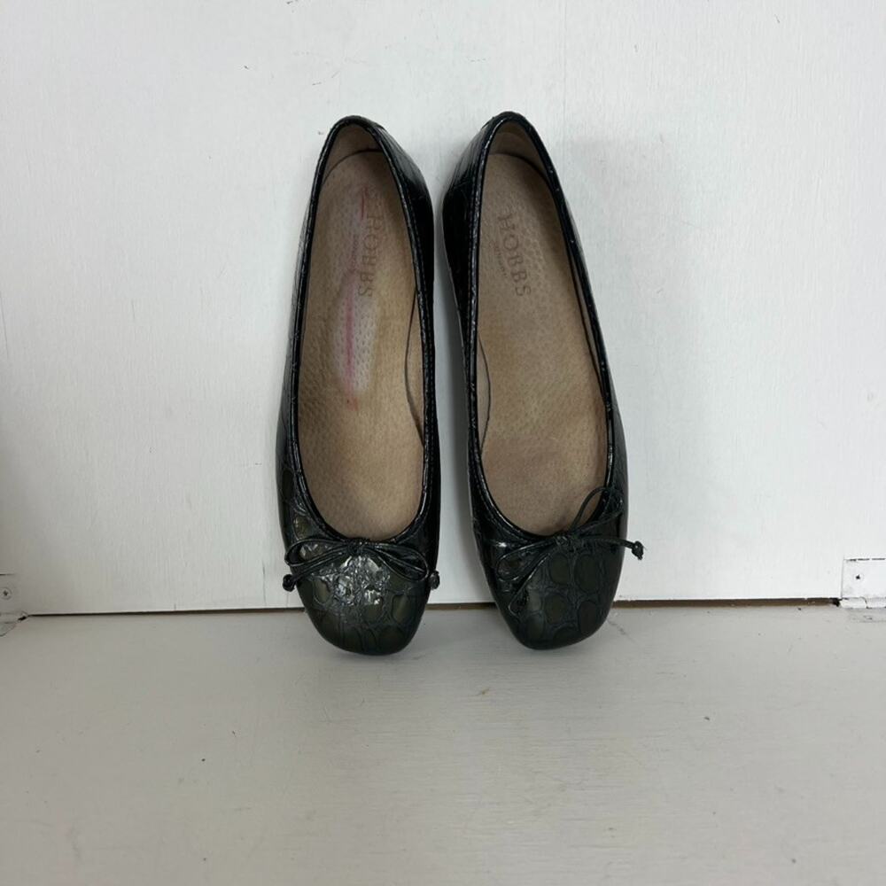 Hobbs London Shoes Women' Size 37 6 Dark Green Glossy Ballet Flats Embossed